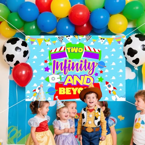 Blue Clouds 2nd Birthday Banner Backdrop for Boys Party Decorations