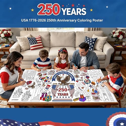 4th of July Giant Coloring Tablecloth - 30x72 Inch Patriotic Decor