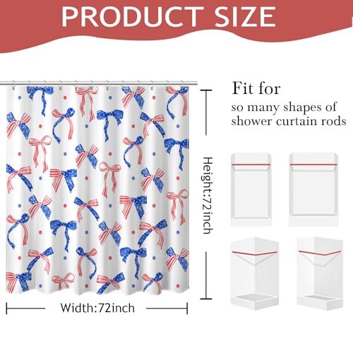 Patriotic Bow Shower Curtain - 4th of July Waterproof Fabric, 72x72