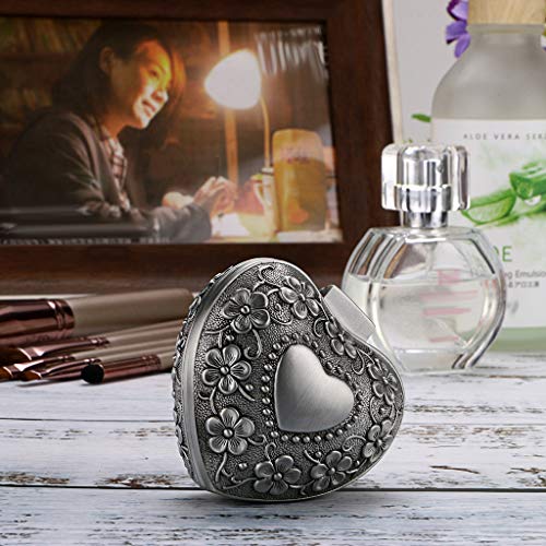 Hipiwe Vintage Heart Shape Jewelry Box - Small Silver Metal Ring Holder