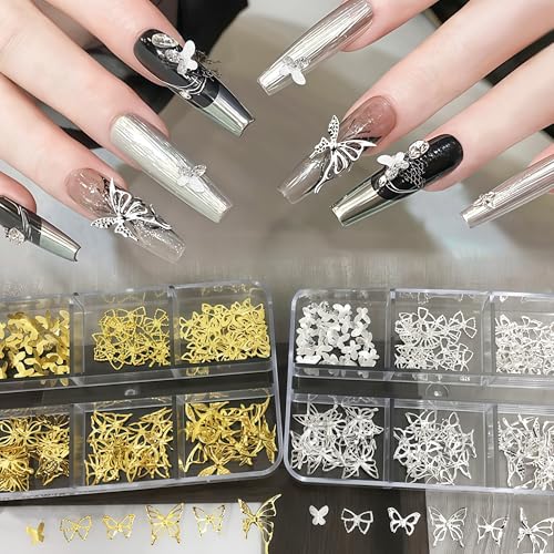 Butterfly Gold Nail Charms and Bow Rhinestones - 2 Boxes