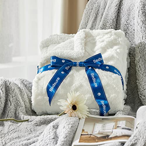 Sherpa Fleece Twin Blanket Cream 60x80 Inches Cozy Warm Gift