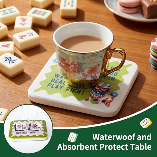 4-Pack Mahjong Coaster Set - Colorful Drink Coasters for Game Night