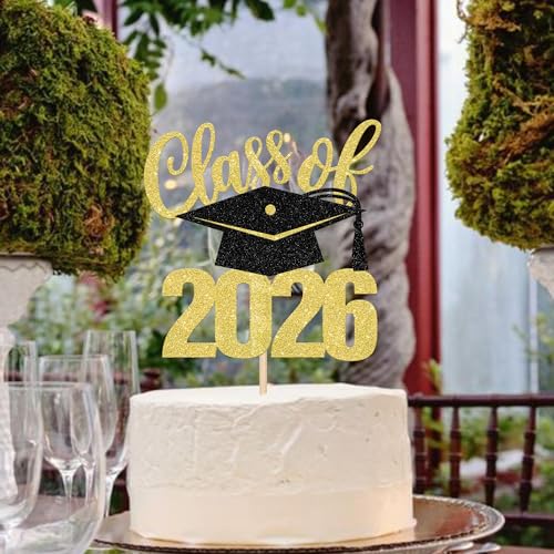 Class of 2026 Graduation Cake Topper - Glitter Grad Cap & Diploma