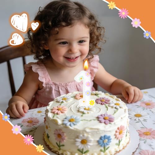 Daisy Birthday Candle Number 1 - Elegant Cake Topper Decoration