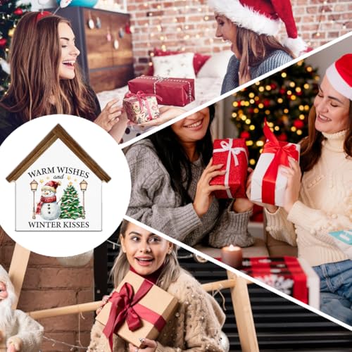 Nurawo R Christmas House Shape Wooden Sign - Snowman Warm Wishes Holiday Decor