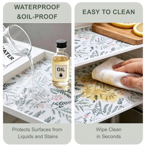 Fern Floral Shelf Liner, 12" x 118" Non-Adhesive Waterproof Drawer Mat