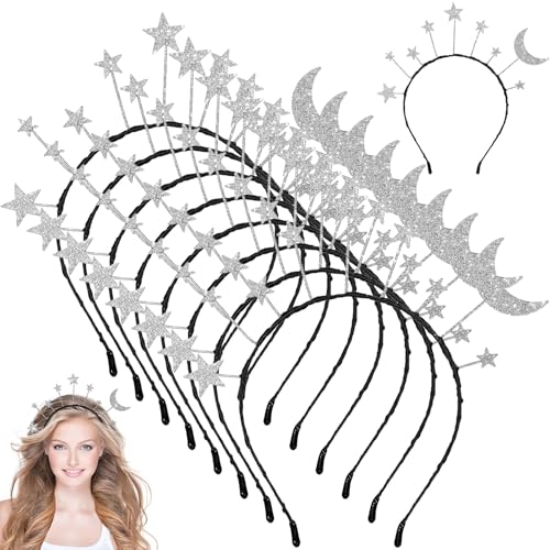 Halloween Star Moon Headbands Glitter Hair Accessories - 16 Pack (2 Sets)