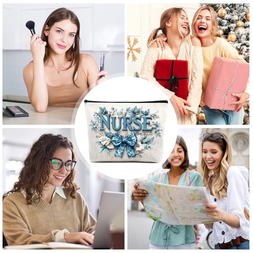 Nurse Makeup Bag - Porcelain Bow Cosmetic Pouch for Nursing School