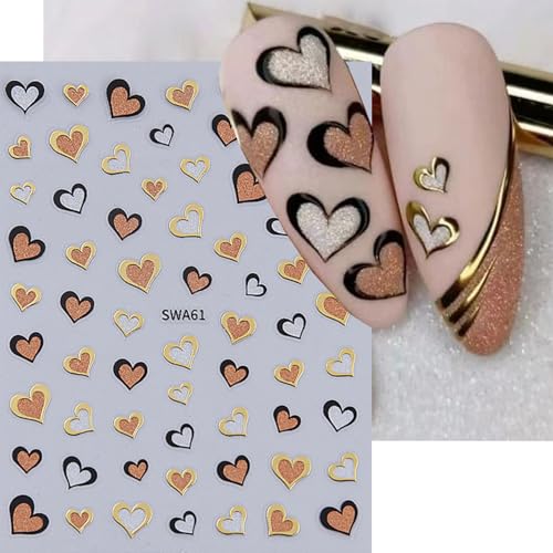 8 Sheets Valentine's Day Heart Nail Art Stickers Embossed Decals