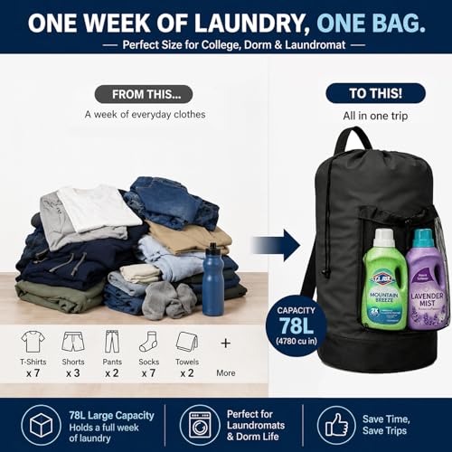 Durable Laundry Backpack Bag with Adjustable Straps & Mesh Pocket