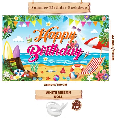 Summer Beach Birthday Backdrop 71x43 Inch Tropical Party Banner for Celebrations