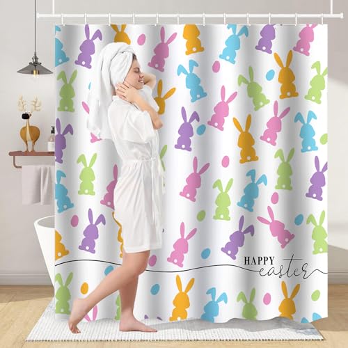 Easter Bunny Shower Curtain Set - Multicolor 72x72 Inches