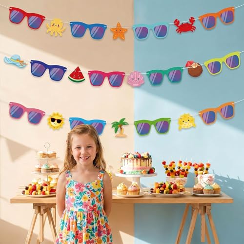 Summer Party Decorations Sunglasses Banner - Tropical Luau Supplies