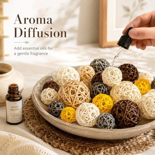 24PCS Decorative Rattan Balls Set - Natural Bowl Fillers