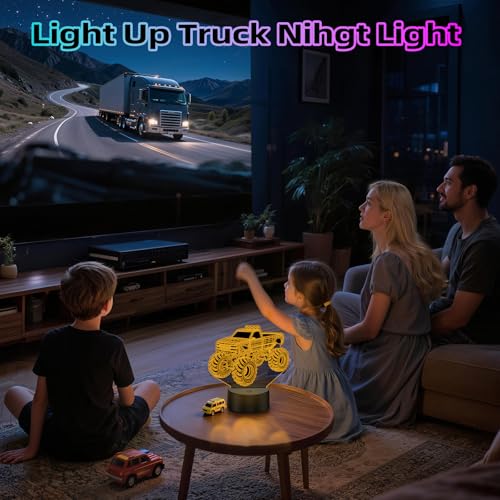 3D Monster Truck Night Light for Kids - RGB LED, Remote & Touch Control - Unique Truck Decor