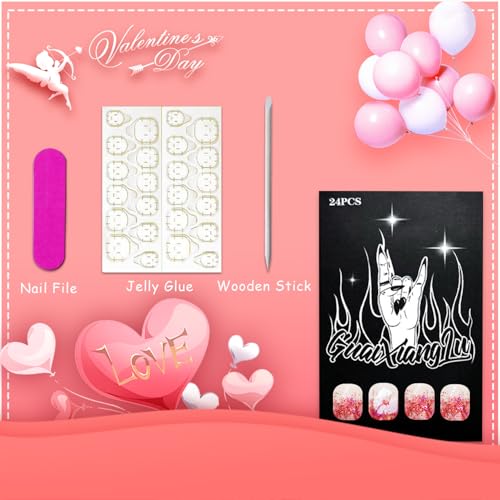 Vopintpy Romantic Glitter Lips Press on Nails Medium Square Fake Nails