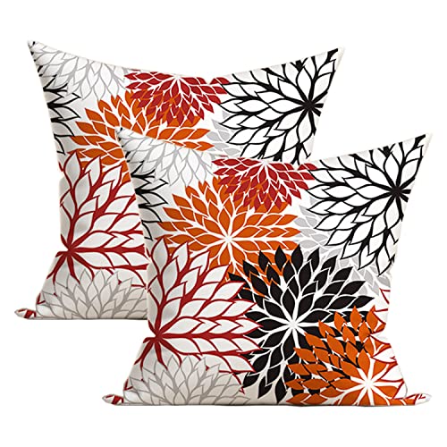Red and Burnt Orange Dahlia Throw Pillow Covers (Pack of 2) - 18x18