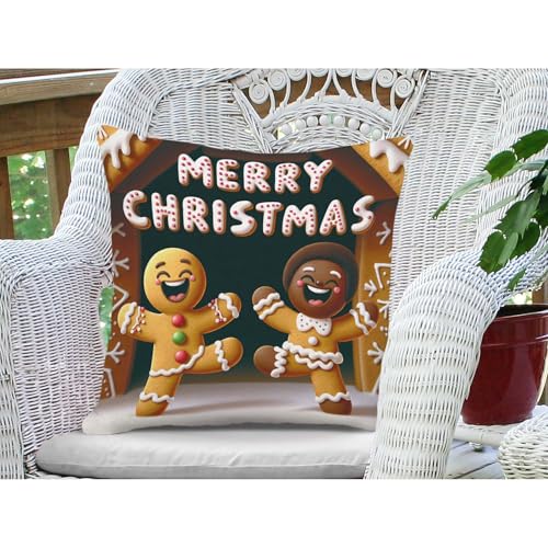 Funny Gingerbread Men 16x16 Inch Throw Pillow Cover - Merry Christmas Design