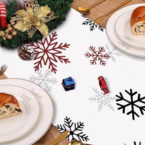 Bonhause Red & Black Snowflakes Winter Table Runner 13x90 Inch Holiday Decor