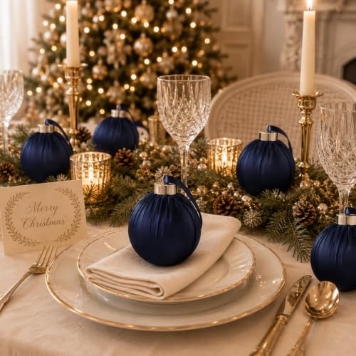 Navy Blue Satin Christmas Ornaments - 25pcs Shatterproof Baubles Set