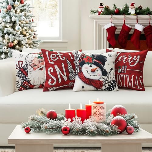 Merry Christmas Throw Pillow Covers 18x18 Inch Set of 4 - Red