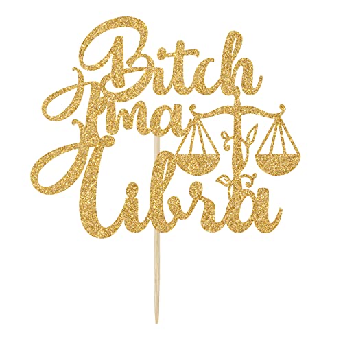 Libra Birthday Cake Topper - Zodiac Party Decoration in Gold