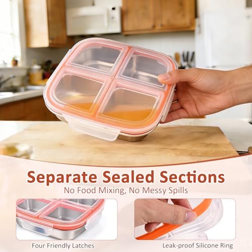 Qtencas Stainless Steel Bento Box - 4 Compartment Snack Container, 1-Pack