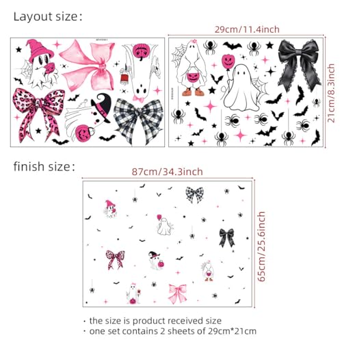 Halloween Wall Decals - Cute Bow Ghost & Bat Stickers (2 Sheets)