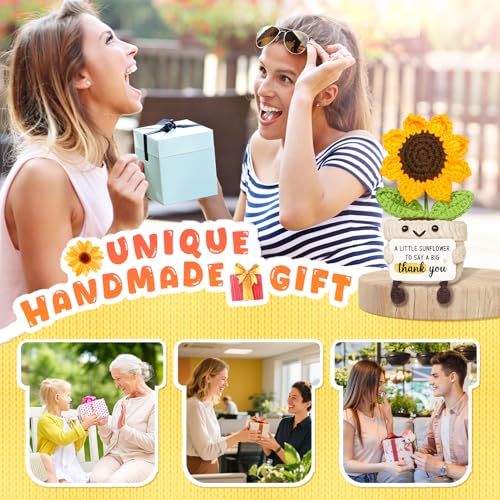 Handmade Sunflower Crochet Decor Gift with Warm Card