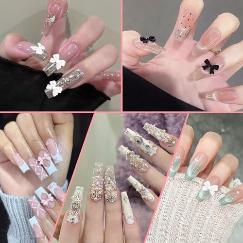 300Pcs 3D Bow Nail Charms and Flatback Pearls Set for DIY Manicure
