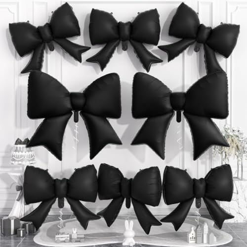 8Pcs Black Bow Foil Balloons Set - 38 Inch and 21 Inch Party Decorations