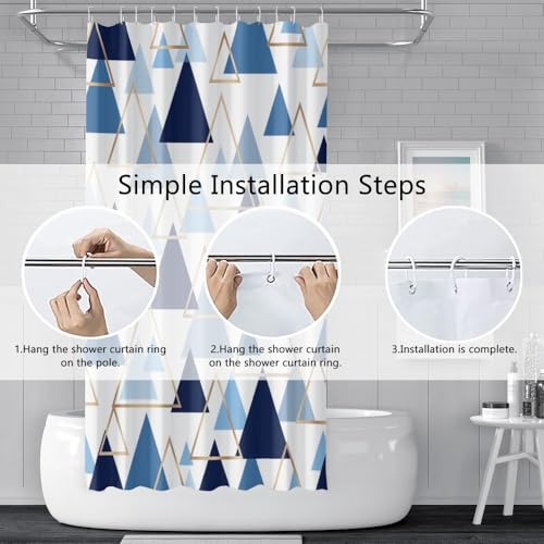 Geometric Blue Triangle Shower Curtain 72x72 - Modern Bath Decor