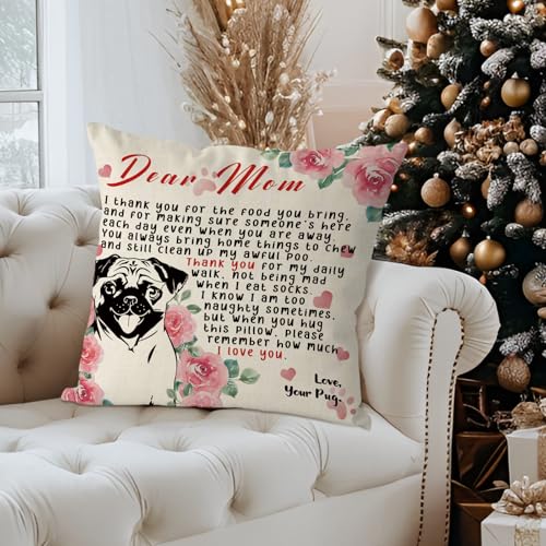 Pug Mom Pillow Cover 18x18 Inch - Heartwarming Gifts for Dog Lovers