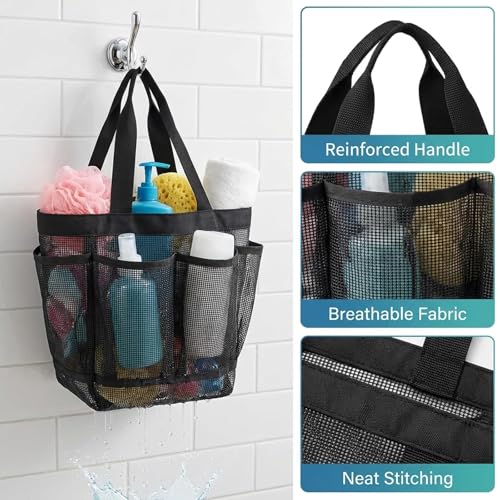 2-Pack Portable Mesh Shower Caddy with 8 Pockets for Dorm, Gym & Beach