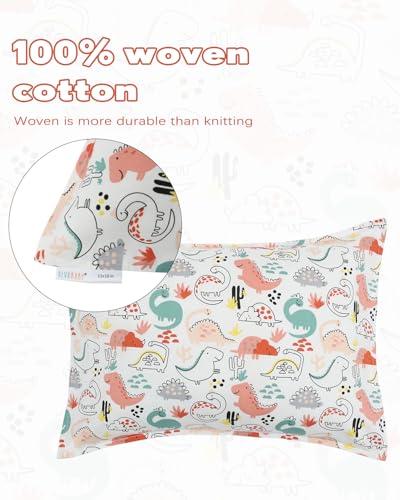 ALVABABY Toddler Pillowcases, Soft Cotton, 13x18 Inch, Dinosaur Print, 2-Pack