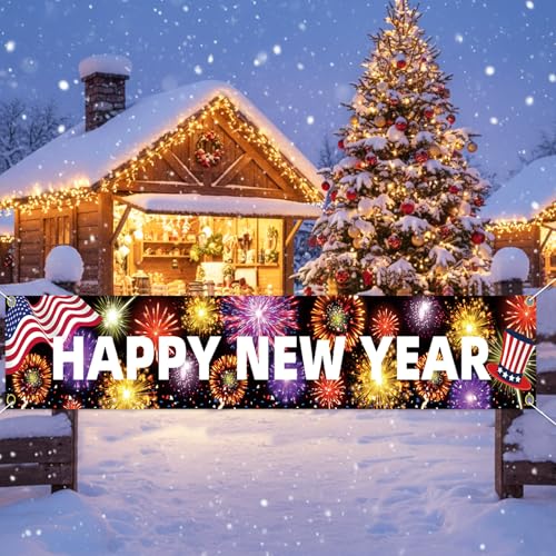 Happy New Year 2026 Door Cover Banner - 10x1.65ft Outdoor Decoration