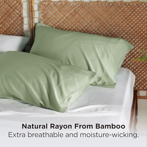 Bedsure Sage Green Queen Pillow Cases Set of 2 - Rayon from Bamboo