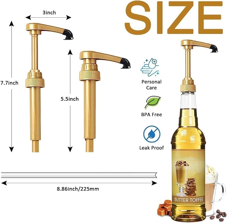 4 Pack Gold Leak Proof Syrup Pumps for 750ml Bottles