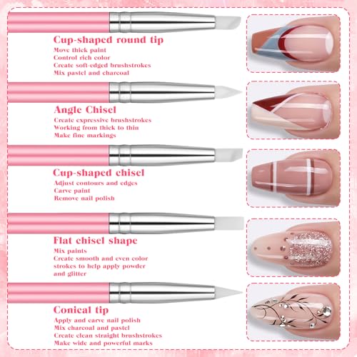 Exclaith 5 PCS Dual-Ended Nail Art Sculpture Pen & Dotting Tools Set, Pink