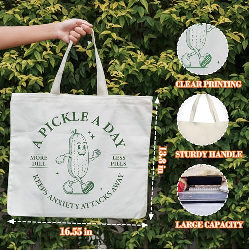 Pickle Tote Bag for Women - Sturdy Canvas Farmers Market Bag