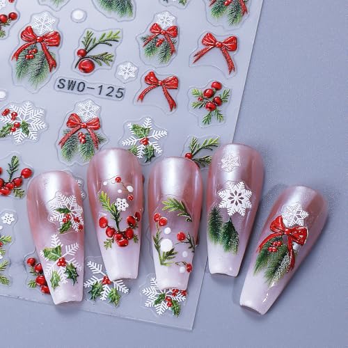 5D Christmas Nail Stickers Self-Adhesive Snowman Tree Decals 3PCS