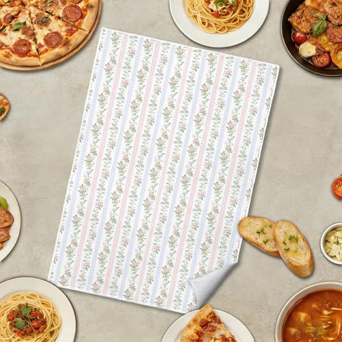 White Floral Kitchen Towels 06, French Country Botanical Hand Tea Towel 16x24