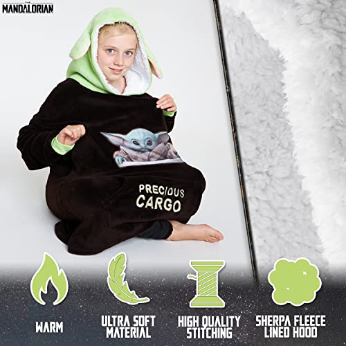 Disney The Mandalorian Baby Yoda Blanket Hoodie for Kids, One Size, Brown/Green