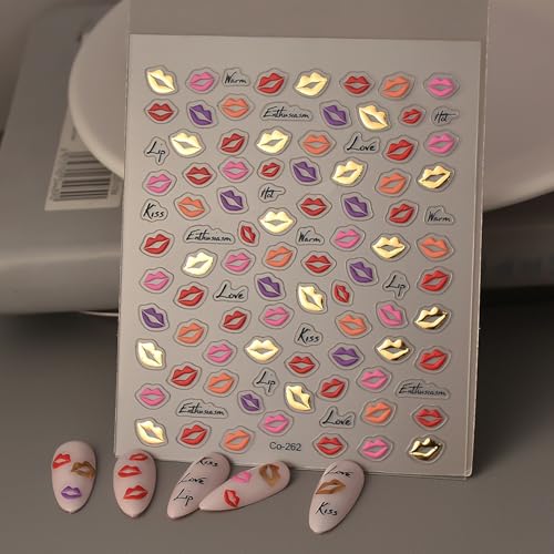 LYLYNB 3D Lip & Heart Valentine Nail Stickers Self-Adhesive Decals
