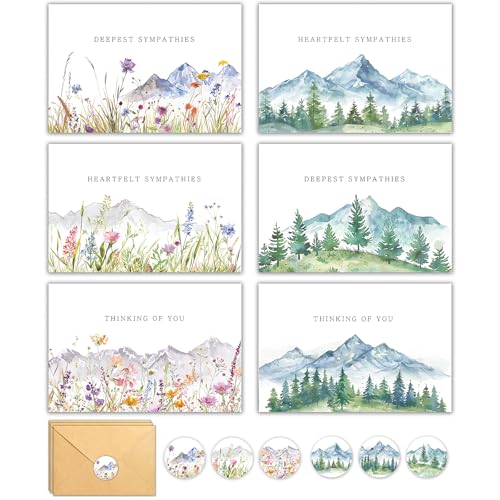 Sympathy Cards Set of 24 with Envelopes & Stickers - Watercolor Landscape