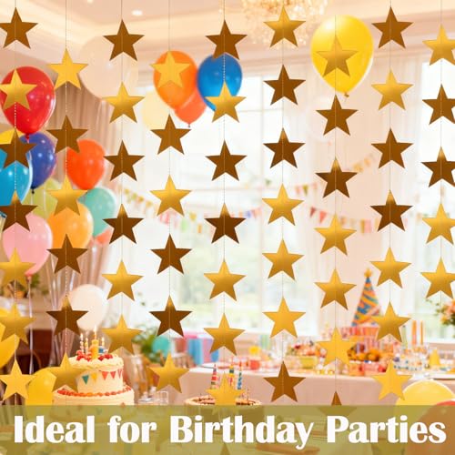 Gold Star Garland 105 Feet with 8 Glitter Paper String Decorations for Christmas, Wedding, Party