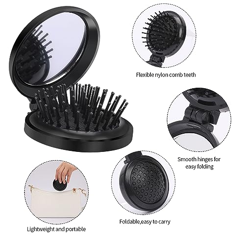 Mozeat Lens Travel Folding Hair Brush with Mirror 2 Pack Black