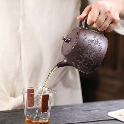 SILINE Zisha Large Tea Pot 14.2 Oz,Chinese Genuine Yixing Clay HandmadeTeapot with Filter,Infuser Kung Fu Loose Leaf Tea Maker -Zini Purple Clay