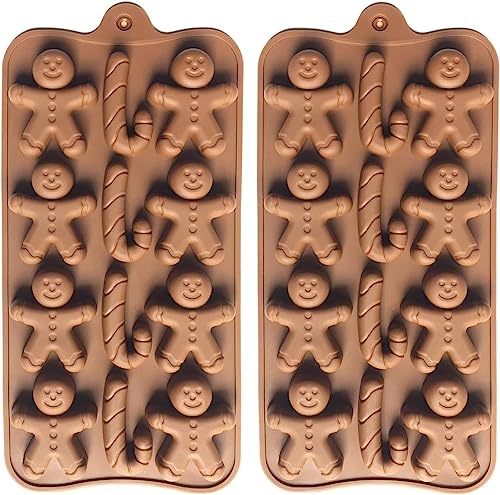 Christmas Silicone Candy Mold 2-Pack - Gingerbread & Candy Cane Shapes for Baking & Crafts